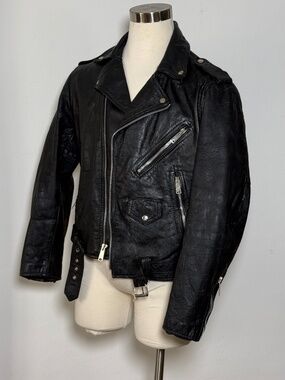STAR USA Black Genuine Leather Motorcycle Biker Jacket – L – Distressed Moto Per